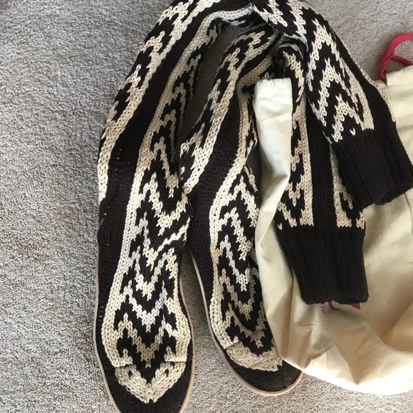 NEW GYPSY OVER THE KNEE KNIT BOOTS BROWN ZIGZAG - Picture 5 of 6